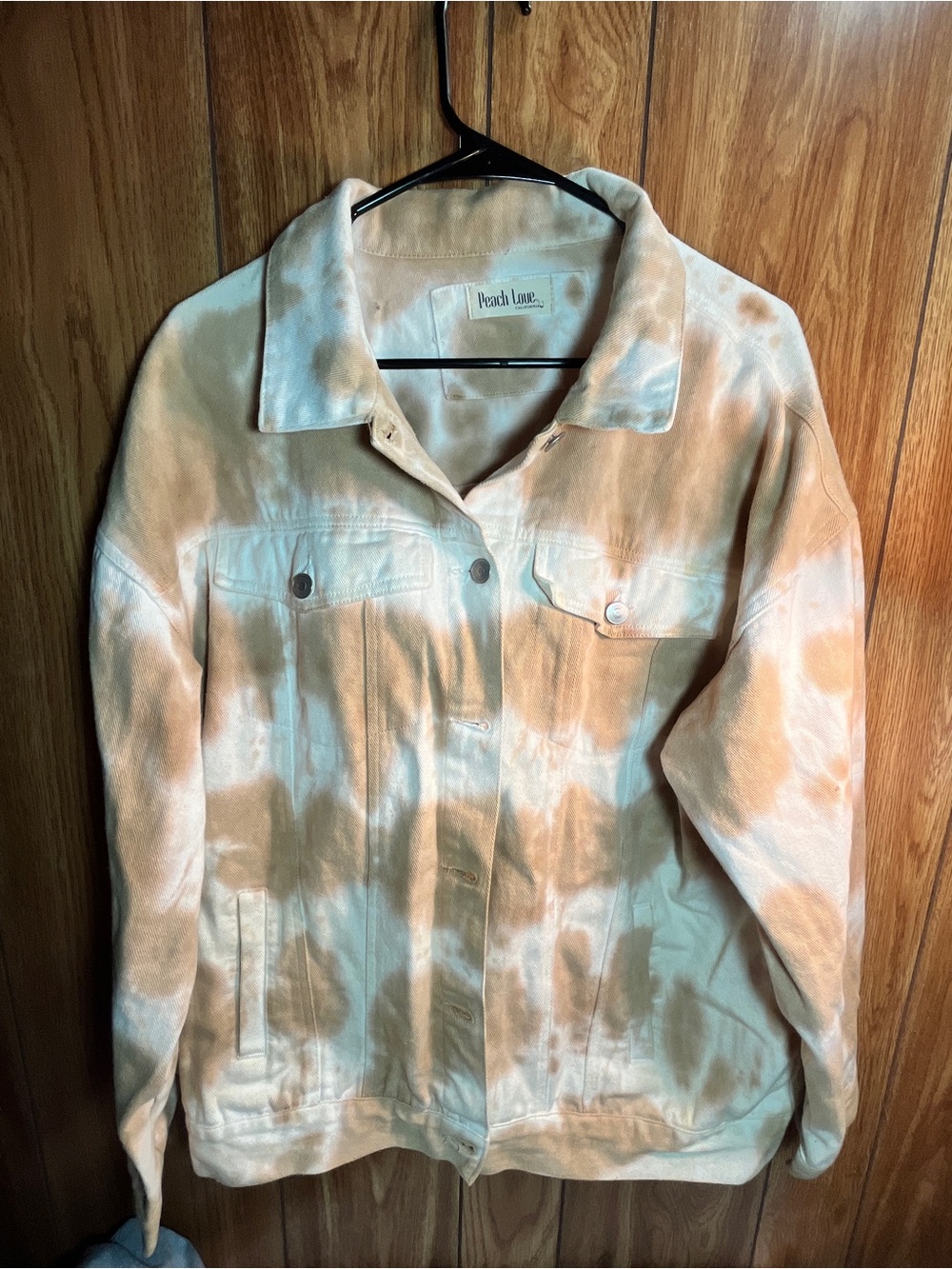 Peach Love Tie-Dye Denim Jacket - Cream & Peach Size Large